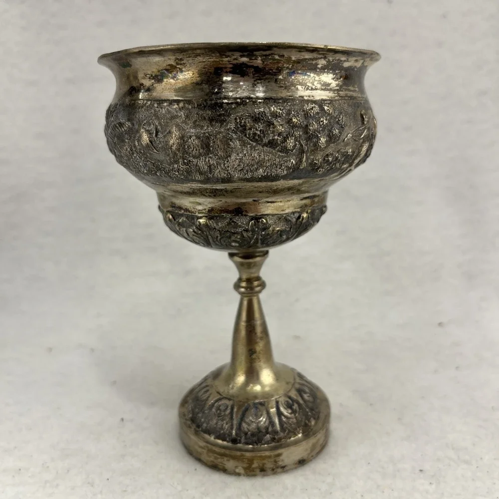 Antique Tibetan Tibet Buddhist Silverplate Yak Butter Lamp Cup , 5.5x3.5